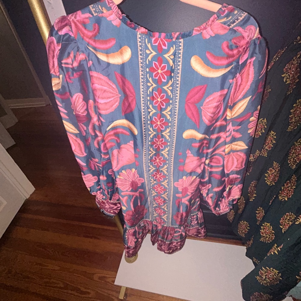 Farm Rio Teal Seashell Tapestry Lenzing™ Ecovero™ Viscose Mini Dress S - Picture 10 of 15